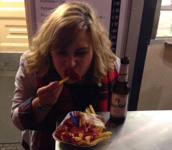 Getting stuck into some currywurst