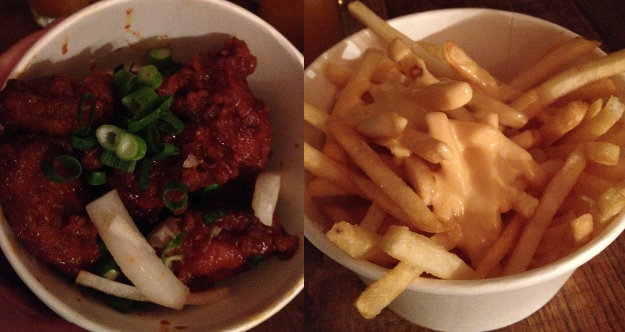 My Korean style chicken and cheesy chips.